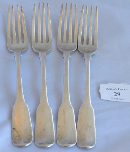 A set of 4 Georgian English provincial silver table forks, Newcastle circa 1805-1813, maker