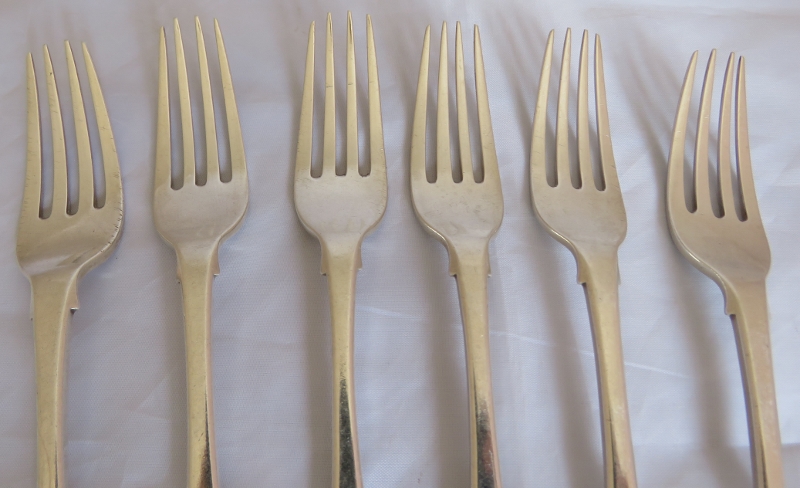 Set of 6 Exeter silver fiddle pattern dessert forks, Exeter 1855, maker John Stone. Monos to - Image 3 of 6