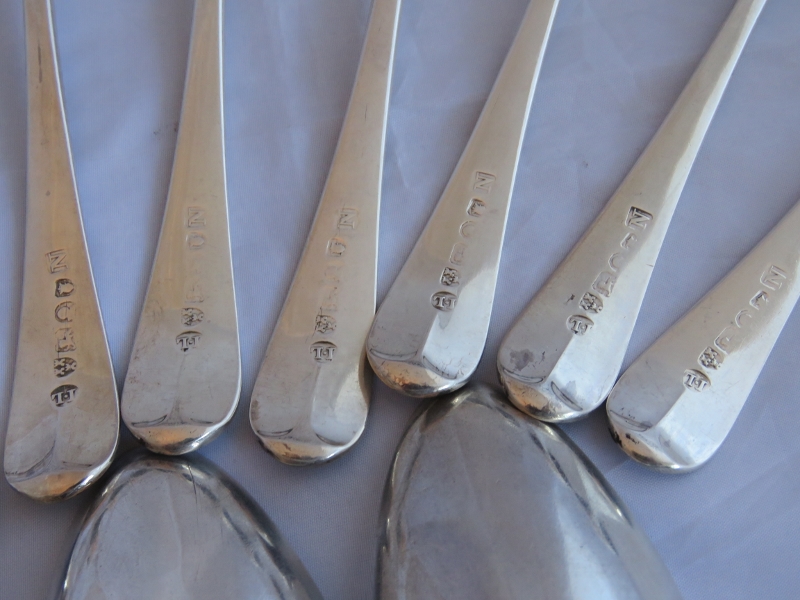 A good collection of Georgian English provincial silver serving spoons. 9 hallmarked Newcastle 1803, - Image 6 of 7