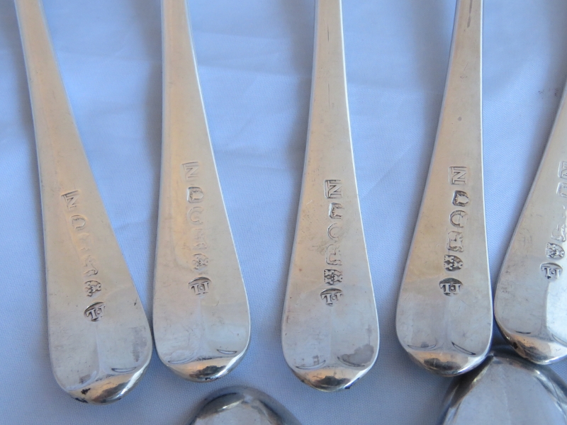 A good collection of Georgian English provincial silver serving spoons. 9 hallmarked Newcastle 1803, - Image 5 of 7