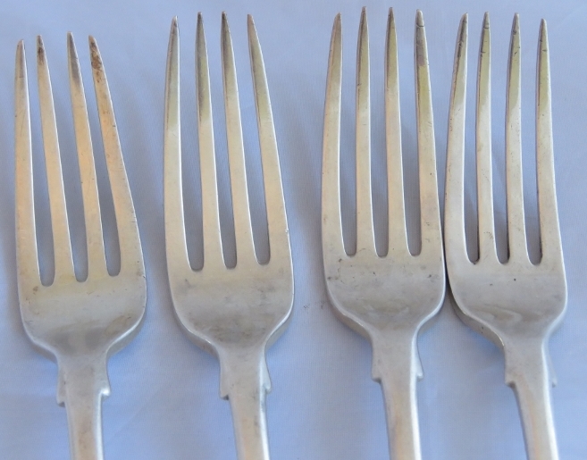 A set of 4 Georgian English provincial silver table forks, Newcastle circa 1805-1813, maker - Image 2 of 7