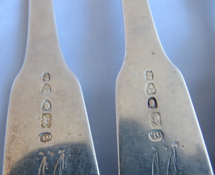 A set of 4 Georgian English provincial silver table forks, Newcastle circa 1805-1813, maker - Image 7 of 7