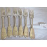 Set of 6 Exeter silver fiddle pattern dessert forks, Exeter 1855, maker John Stone. Monos to