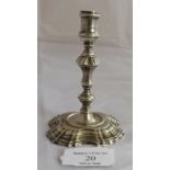 A George II silver taperstick London 1743, maker John Cafe. Weight 124 grams, height 4.25 inches.
