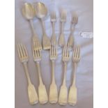 10 pieces of C19th silver flatware comprising 8 dessert forks hallmarked 5 Dublin, 2 London and 1