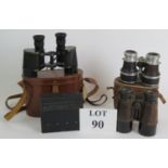 Three pairs of binoculars, two cased plus part of a 1952 T29 tank periscope numbered TD18313. (4).
