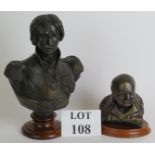 A composite bronze type bust of admiral Horatio Nelson on a turned wood base, 30cm tall, and a