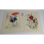 A par of unframed Edmund Blampied Golfing prints depicting dogs in golf attire. Copyright Frost