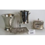 A silver plated Louis Roederer champagne bucket,a Robert Mondavi wine bucket, an antique silver