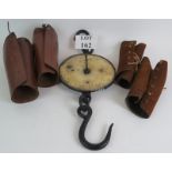 A large set of Salter's No 20T Spring balance scales weighing up to 200lb circa 1920s plus two pairs