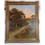 Henry H. Parker (1858-1930) - 'Evening on the road to Sevenoaks', large oil on canvas, signed,