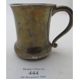 A silver christening mug with bulbous base & scroll handle, engraved 'Margaret', Birmingham 1914,