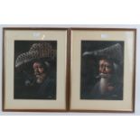 Oriental School (20th Century) - 'Two Men Smoking', a pair, original acrylic paintings on panels,
