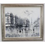 French School (20th Century) - 'Paris Street Scene', oil on canvas, label verso for The Fraser