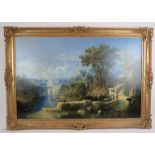 George Armfield (1808-1893) - 'Panoramic Italian Landscape', featuring riverside