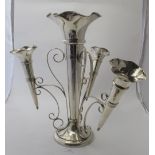 A silver three branch epergne having central vase, approx 12" high and three smaller ones, approx 7"