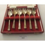A set of six silver coffee spoons, Sheffield 1964, boxed. Condition report: Good condition.