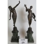 A pair of well cast bronze nymph figures in the Art Nouveau style after Franz Rosse (1858-1900).