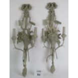 A pair of Italian wood and plaster two branch cornucopia wall sconces by Palladio over painted in