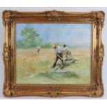 Tovey (20th Century) - 'Cutting the hay', oil on canvas, signed, 40cm x 50cm, ornate gilt frame.