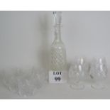 A Waterford crystal Alana pattern decanter, four Alana pattern Brandy glasses and six Alana