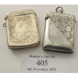 Two silver engraved vesta cases, both fully hallmarked, approx weight 1.3 troy oz/41 grams.