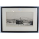 Harold Wyllie (1880-1973) - 'HMS Implacable', pencil signed etching, with a Roger Green Fine Art