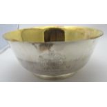 A large good quality commemorative silver bowl with gilded interior, engraved with the Queen's