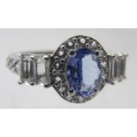 Natural tanzanite ring, size N, platinum over sterling silver. Condition report: Good condition.