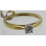 An 18ct gold single stone diamond set ring, diamond approx 0.17cts, approx weight 3 grams, size L.
