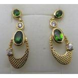 Russian diopside earrings, post back, 28mm drop, 14k yellow gold/925.