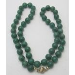 Vintage natural green hardstone necklace, large 11mm beads, threaded and individually hand