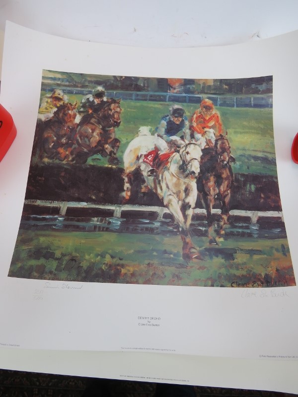 Two Claire Eva Burton pencil signed limited edition horse racing prints also signed by the - Image 2 of 6