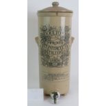 An antique Doulton's Improved Germ Intercepting Filter Stoneware urn with lid and tap. Overall