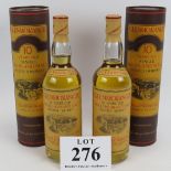 Two bottles of Glenmorangie 10 year old single highland malt whisky in presentation tubes, 75cl,