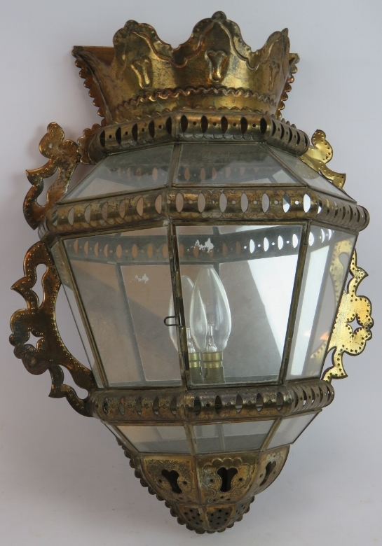 A pierced metal Persian style glazed wall light with mirrored back. Height 43cm. Width 34cm. - Image 2 of 3