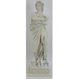 A large reconstituted marble figure of Julius Caesar in classical pose on a raised plinth with