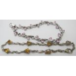 Two 925 stamped delicate bracelets, one set with seven citrines, the other with pink stones &