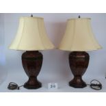 A pair of large contemporary Chinoiserie style baluster lamps with shades, richly decorated in