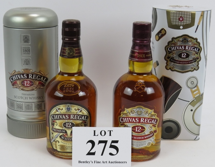 Two bottles of Chivas Regal 12 year old scotch whisky, in presentation tins, 70cl, 40%. (2).