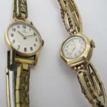 A ladies Rotary 9ct gold wristwatch on a 9ct gold expanding strap, and a yellow metal Omega ladies