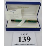 An unused Waterman 200 Rhapsody green fountain pen with 18k nib, box and paperwork. Condition