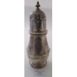 A bulbous shaped sugar caster, Birmingham 1932, approx 7" high, approx weight 5 troy oz/160 grams.