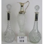 A pair of German cut crystal decanters by Wilkens Und Sohn with German silver marked collars, plus a
