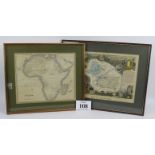 An antique hand coloured map of Africa, c1850 and a hand coloured map of Dept De Lour Et Cher,