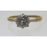 An 18ct yellow gold & platinum single stone diamond ring, approx .75cts, size O, approx weight 2.2