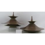 A matched pair of 1970s vintage Danish designer lamp shades. After Louis Poulson, diameter 48cm,