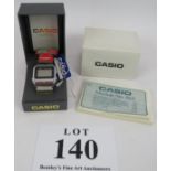A vintage brand new Casio Telememo 50 Date Bank wristwatch in original box with labels and