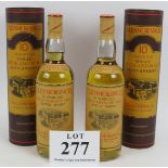Two bottles of Glenmorangie 10 year old single highland malt whisky in presentation tubes, 75cl,