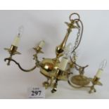 A good quality brass five branch chandelier of classical form. Height without chain 54cm. Diameter